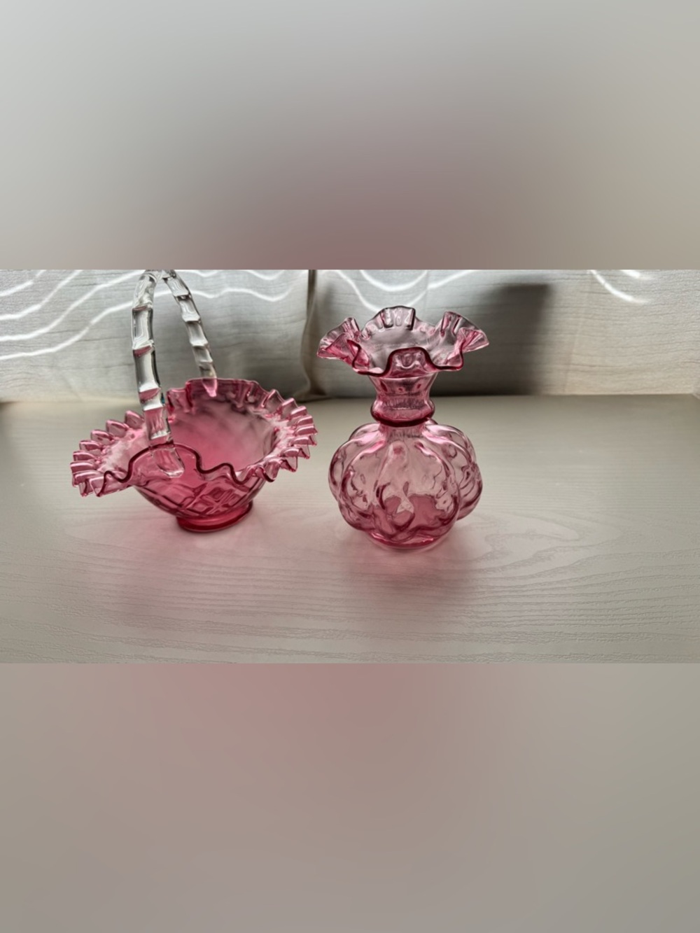 Vintage Pink Ruffled Glass Vase - Decorative Home Accent